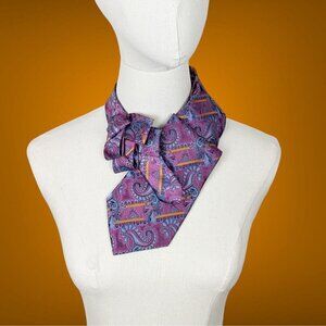 Women's Modern Magenta Paisley Ascot Tie Made From A Repurposed Silk Necktie